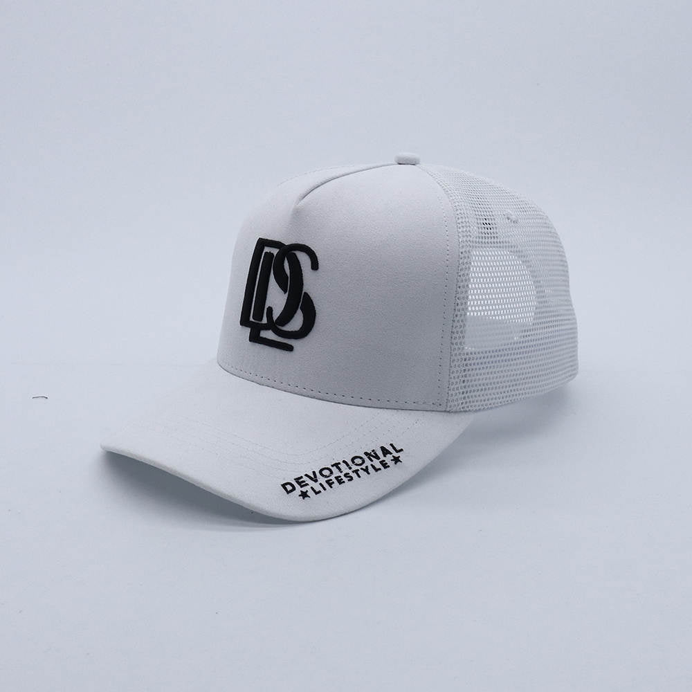 Devtional Lifestyle White Trucker Hat Suede Mesh - Devotionals Lifestyle